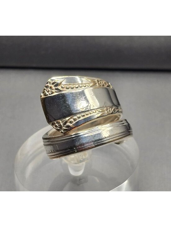 1881 Rogers Jewelry - Vintage 1881 Rogers Silver Spoon Ring Wheat Bypass Band Size 8 Upcycled Jewelry
